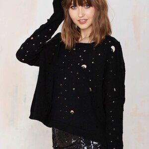Nasty Gal Grunge Hole Distressed Open-Knit Pullover Sweater XS Goth Long Sleeve